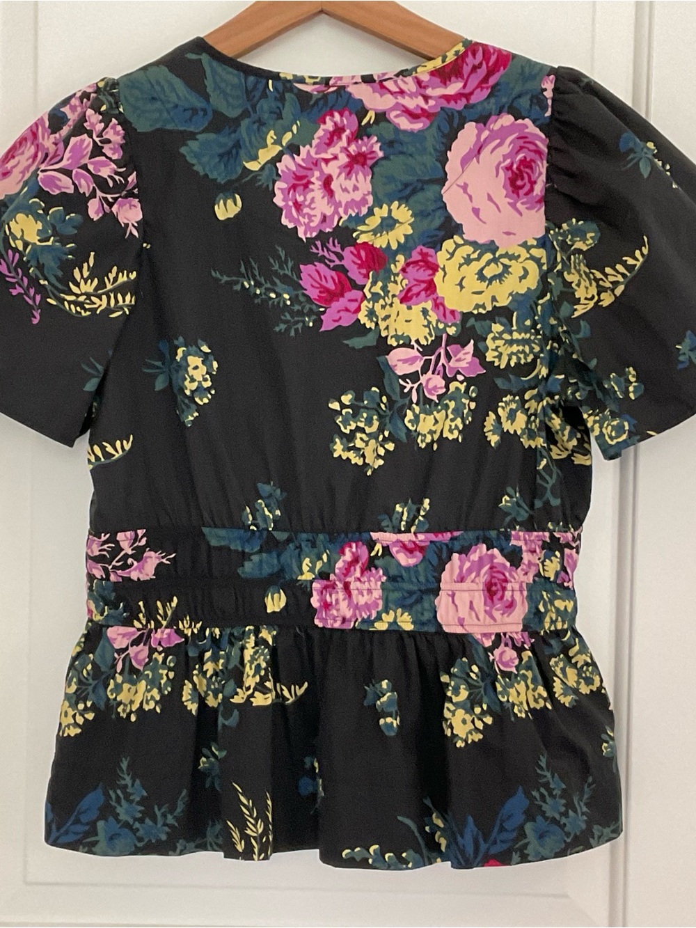 Anthropologie Somerset Black Floral Peplum Blouse Top M - Picture 11 of 16